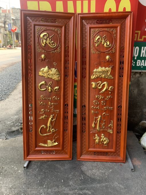 Tranh gỗ câu đối cha mẹ