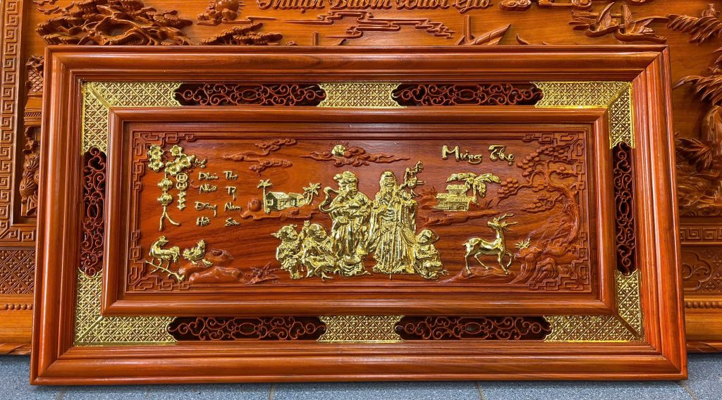 Tranh mừng thọ gỗ hương 2 cụ